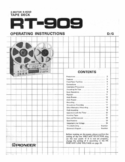 Pioneer RT 909 Open Reel Recorder User Manual